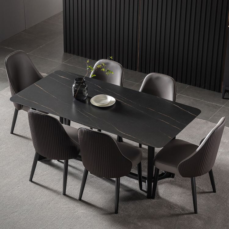 Industrial Sintered Stone Dining Table Trestle Base Rectangle Table for Home Clearhalo ' dining_table' 'Dining Tables & Seating' 'Dining Tables' 'furn' 'furn_dining_table' 'Furniture' 'furniture_dining_table' 'Kitchen & Dining Furniture' 'kitchen&dining_furn' 'kitchen' 'kitchen_dining_table' 1200x1200_fc9f7d50-031f-4406-8565-76a4e002fdfc
