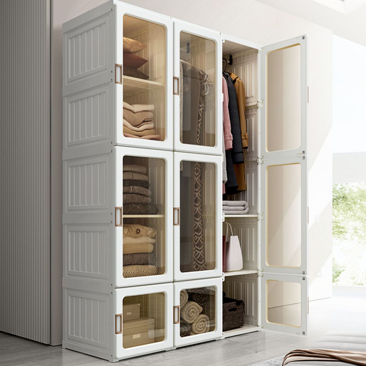 Modern Folding Plastic Wardrobe Freestanding Wardrobe with Shelves Clearhalo 'Armoires & Wardrobes' 'armoires_wardrobes' 'Bedroom Furniture' 'furn' 'furn_armoires_wardrobes' 'Furniture' 1200x1200_fc9fc31a-70a2-4d92-87c3-5202139dcb4d