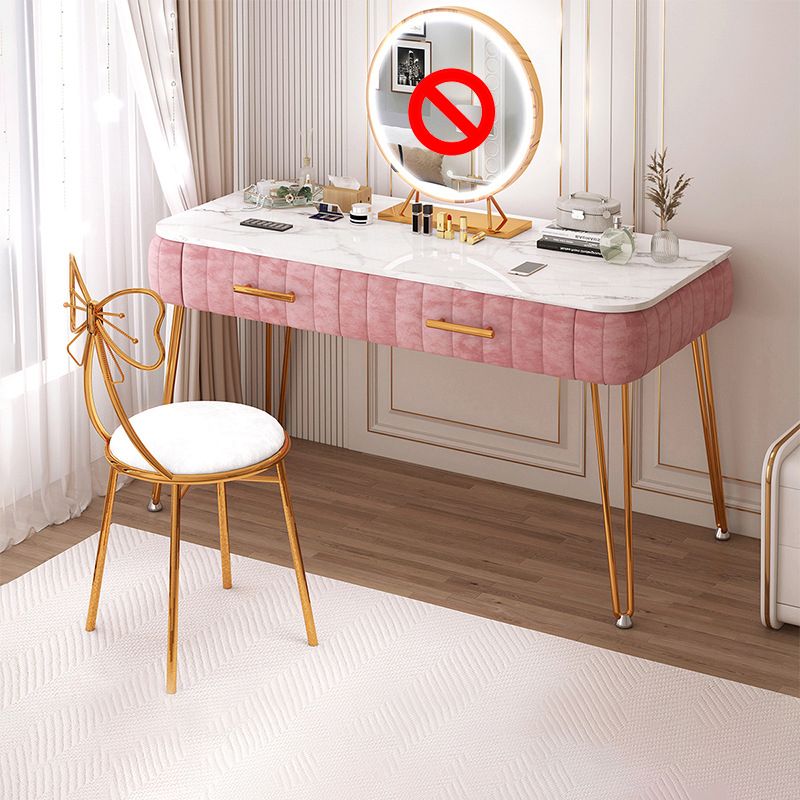 Metal Dressing Table with 2 Storage Drawers Stone Top Make-up Vanity