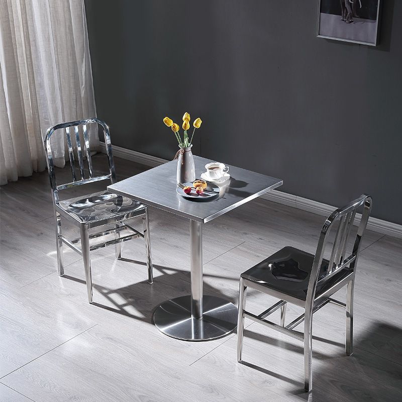 Industrial Square Dining Table Stainless Steel Table with Pedestal Base Clearhalo ' dining_table' 'Dining Tables & Seating' 'Dining Tables' 'furn' 'furn_dining_table' 'Furniture' 'furniture_dining_table' 'Kitchen & Dining Furniture' 'kitchen&dining_furn' 'kitchen' 'kitchen_dining_table' 1200x1200_fca1a9b1-92d5-4574-9189-8c673bf60a6a