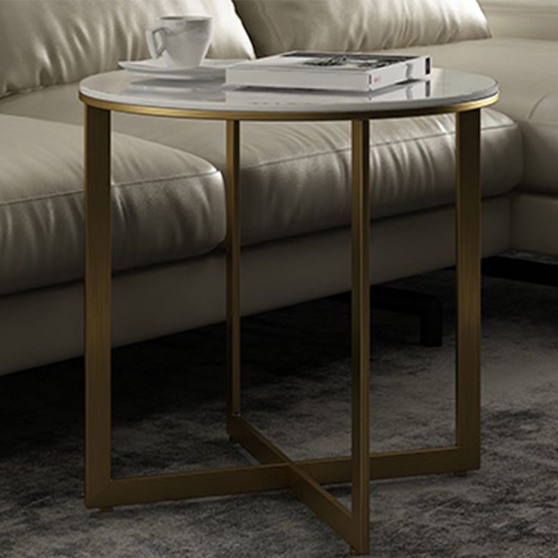Glam White Frame Coffee Table Round Slate Top Cocktail Table Clearhalo 'Coffee & Accent Tables' 'Coffee Tables' 'coffee_tables' 'furn' 'furn_coffee_tables' 'Furniture' 'Living Room Furniture' 1200x1200_fca28b31-951b-452e-a170-21f9aaa21a0d