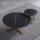 Black Round Slate Coffee Table Luxurious Steel Frame Cocktail Table