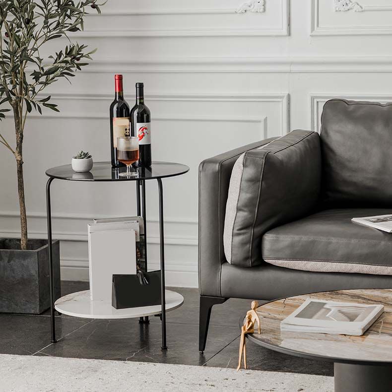 Contemporary Rectangular/Round Side End Table Glass Top Corner Table Clearhalo 'Coffee & Accent Tables' 'End & Side Tables' 'end_side_tables' 'furn' 'furn_end_side_tables' 'Furniture' 'Living Room Furniture' 1200x1200_fca9c18e-aab8-40b0-b94b-e86b5cb5d1ac