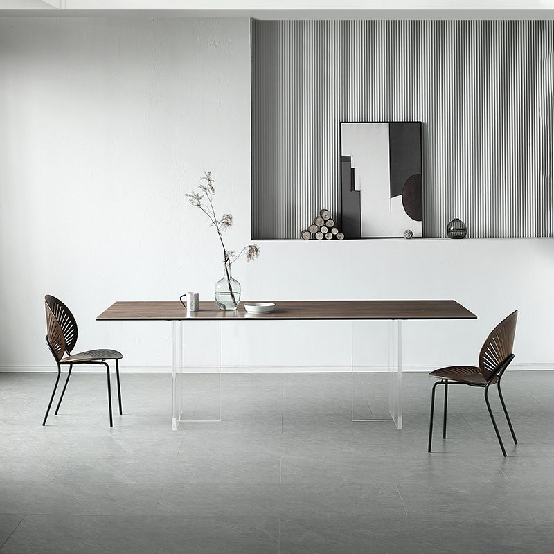 Table à manger rectangulaire moderne, Table en bois avec pieds en plastique pour la maison