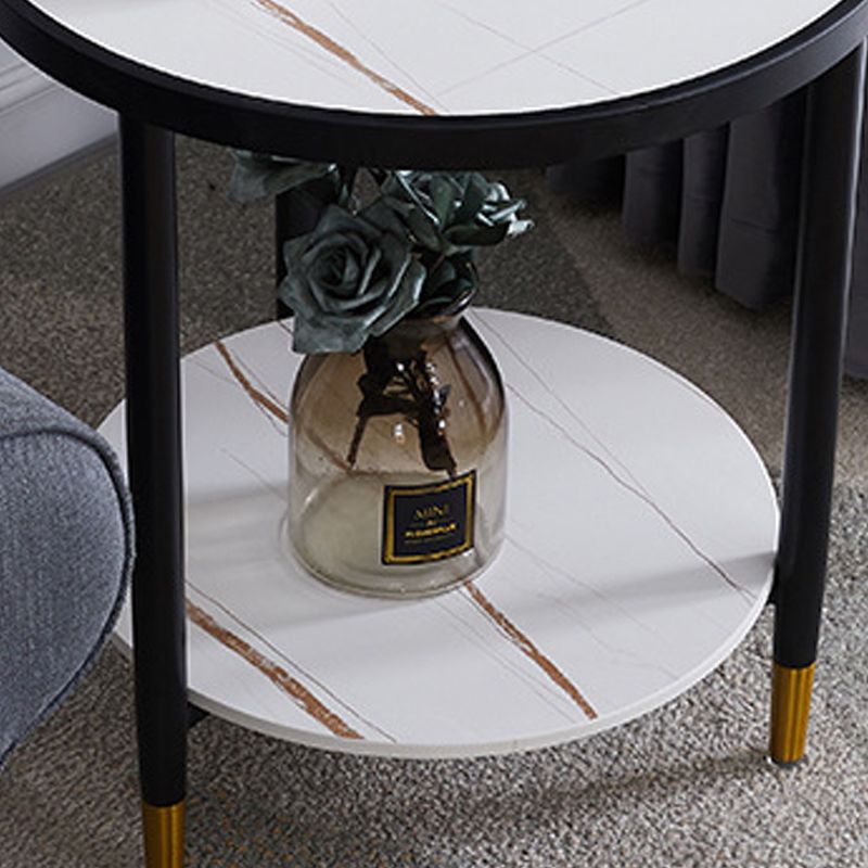 Nightand de table à accent en marbre faux contemporain 22,8 "Table table de nuit de lit avec 2 étagères