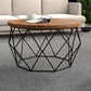 Contemporary Solid Wood Coffee Table with Round Top and Metal Base