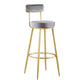 Taburete de bar de metal Glam con respaldo de tela y base dorada