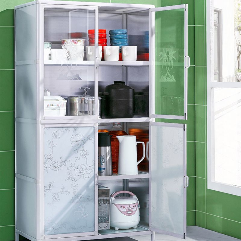 Tempered Glass Buffet Server 60-inch Height White Metal Frame Kitchen Server Clearhalo 'buffet_sideboard' 'Buffets & Sideboards' 'furn' 'furn_buffet_sideboard' 'Furniture' 'Kitchen & Dining Furniture' 1200x1200_fcaf8c6a-ca44-40b3-ab88-4da9119d36ad