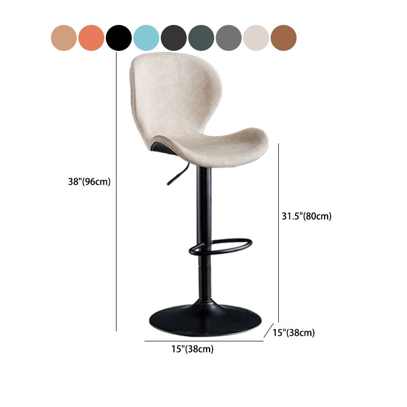 Scandinavian Metal Barstool Low Back Leather Barstools in Matte Finish for Indoor