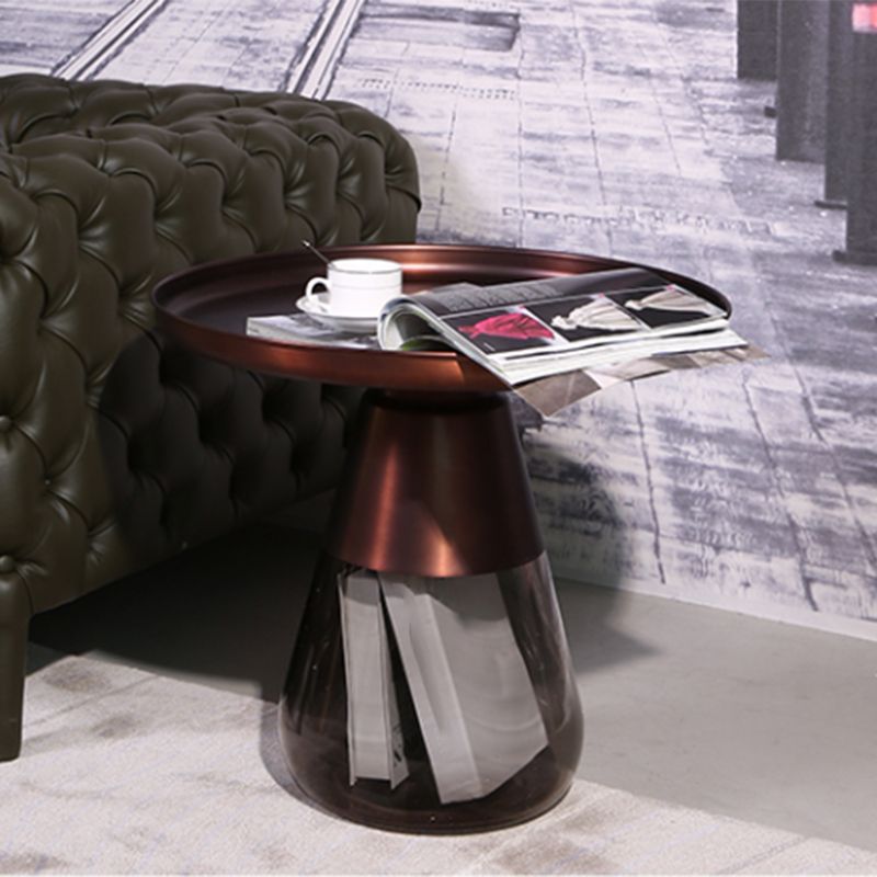 Mid-century Modern Style Round Metal Table with Glass Monopod Base Coffee Table Clearhalo 'Coffee & Accent Tables' 'Coffee Tables' 'coffee_tables' 'furn' 'furn_coffee_tables' 'Furniture' 'Living Room Furniture' 1200x1200_fcb2d70a-82c7-477a-a943-81bd8402916d