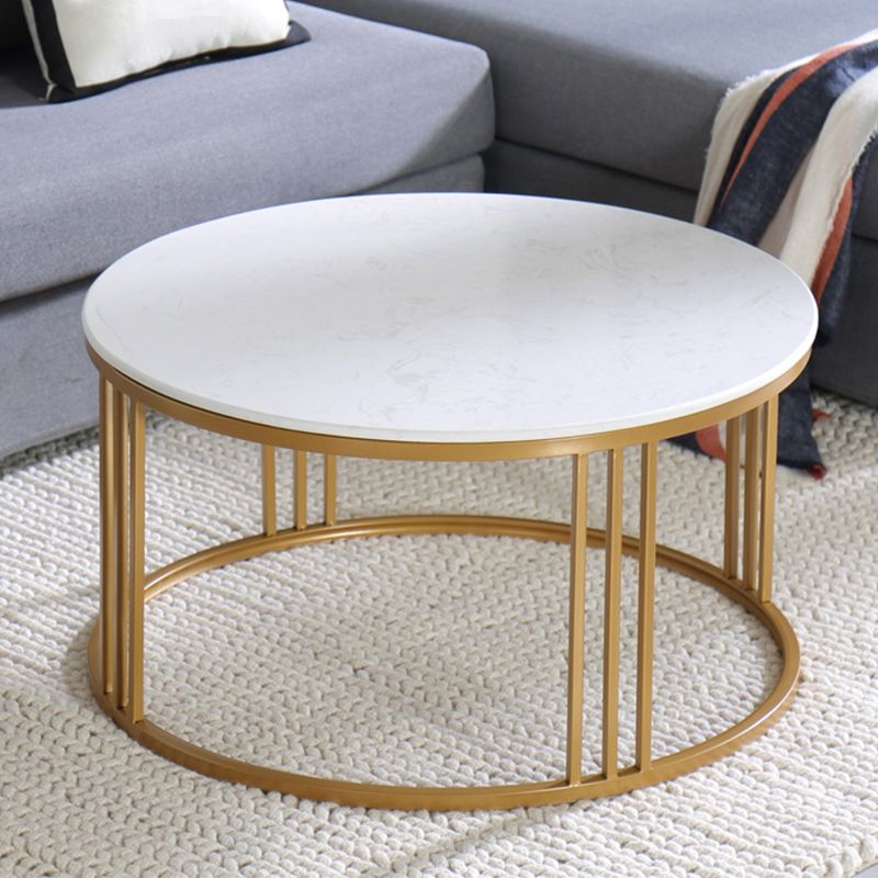Glam Style White Round Coffee Table with Marble Top and Iron Frame Base Clearhalo 'Coffee & Accent Tables' 'Coffee Tables' 'coffee_tables' 'furn' 'furn_coffee_tables' 'Furniture' 'Living Room Furniture' 1200x1200_fcb7efb9-587a-46b6-a32a-c5ca27d08540