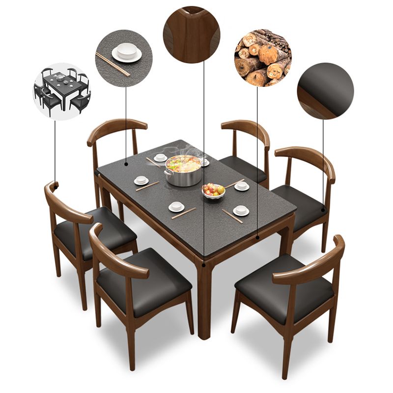 Mid-Century Sintered Stone Dining Table 4 Legs Solid Wood Base Rectangle Table for Home Clearhalo ' dining_table' 'Dining Tables & Seating' 'Dining Tables' 'furn' 'furn_dining_table' 'Furniture' 'furniture_dining_table' 'Kitchen & Dining Furniture' 'kitchen&dining_furn' 'kitchen' 'kitchen_dining_table' 1200x1200_fcb83518-b6dc-4da2-8a00-29e1cc303190