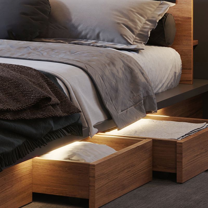 Contemporary Standard Bed Wood Lift Up Storage Panel Bed with Headboard