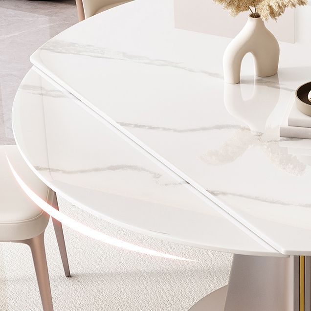 Sintered Stone Dining Table Drop-Leaf Round Dinner Table for Dining Room Clearhalo 'Dining Tables & Seating' 'Dining Tables' 'dining_table' 'furn' 'furn_dining_table' 'Furniture' 'Kitchen & Dining Furniture' 1200x1200_fcbca94a-7766-4e0e-a207-9f94ba87d48b