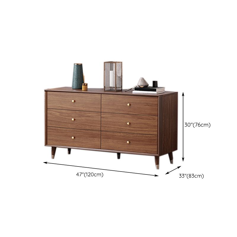 Glam Chest Chambre à coucher Commode de rangement en bois massif marron avec tiroirs