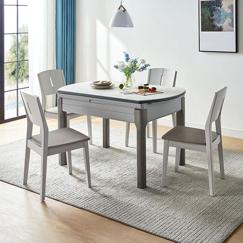 Contemporary Rectangular and Round White Dining Table with Wooden Legs