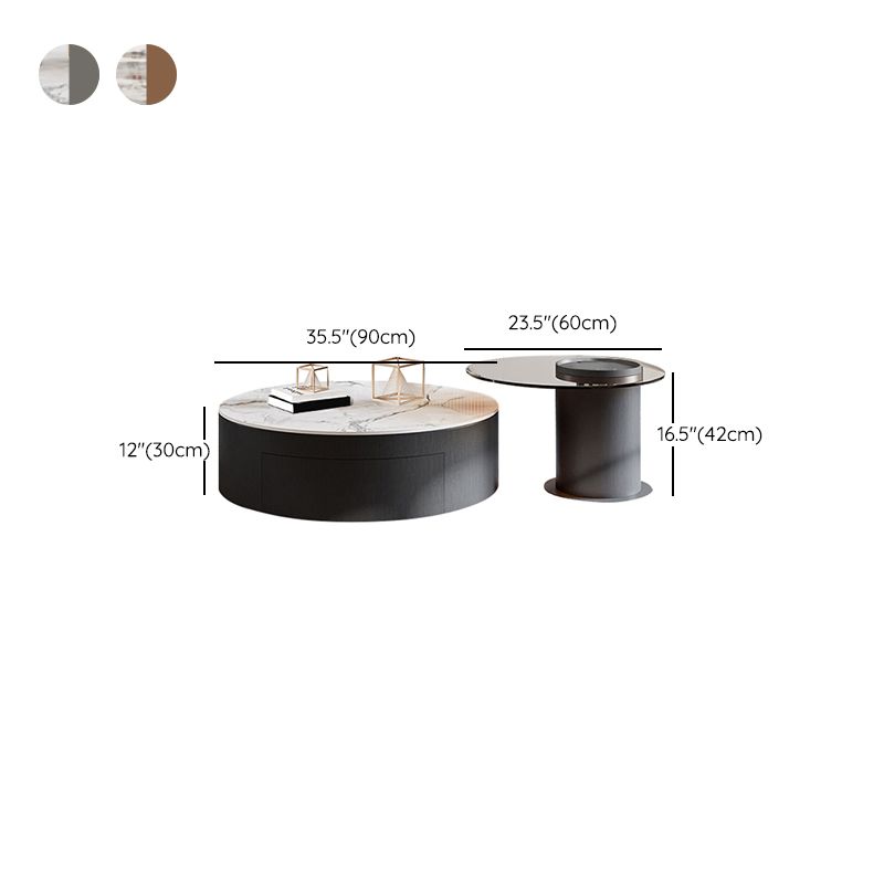 Round Nesting Coffee Table Pedestal Stone Cocktail Table with Drawer Clearhalo 'Coffee & Accent Tables' 'Coffee Tables' 'coffee_tables' 'furn' 'furn_coffee_tables' 'Furniture' 'Living Room Furniture' 1200x1200_fcc749a2-ead2-4635-abf4-7c04d93d8cc0