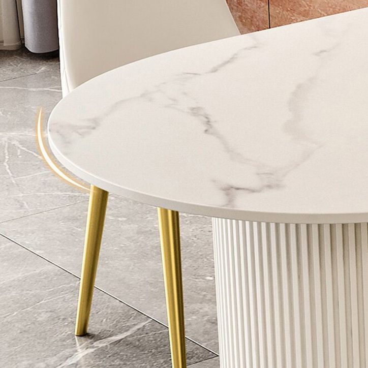 Ovale eettafel van gesinterd steen Luxe vaste tafel met dubbel onderstel