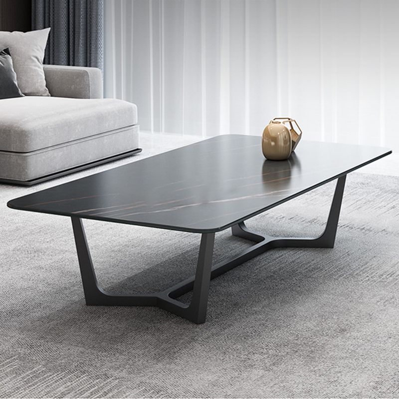 Glam Style Rectangular Slte Black Metal Trestle Type Base Coffee Table