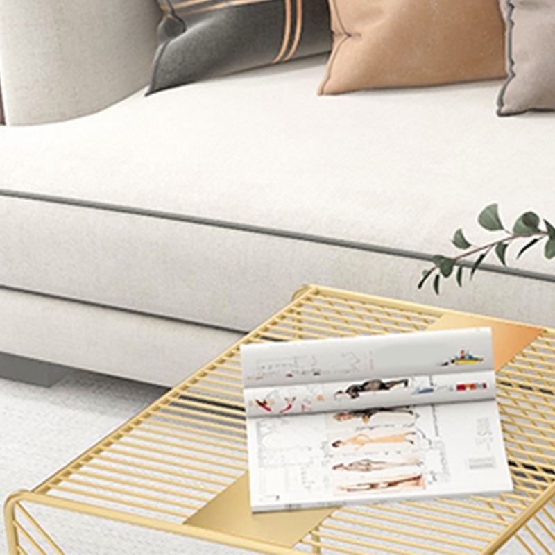 Square Coffee Table Mid-Century Modern with Iron Top and Iron Base