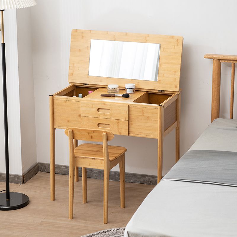 Natural Make-up Eitelkeit Bambus Flip-Top-Schminktisch mit 2 Lagerschubladen