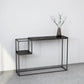 Tabella della console superiore in marmo rettangolo con scaffale di stoccaggio e base di ferro