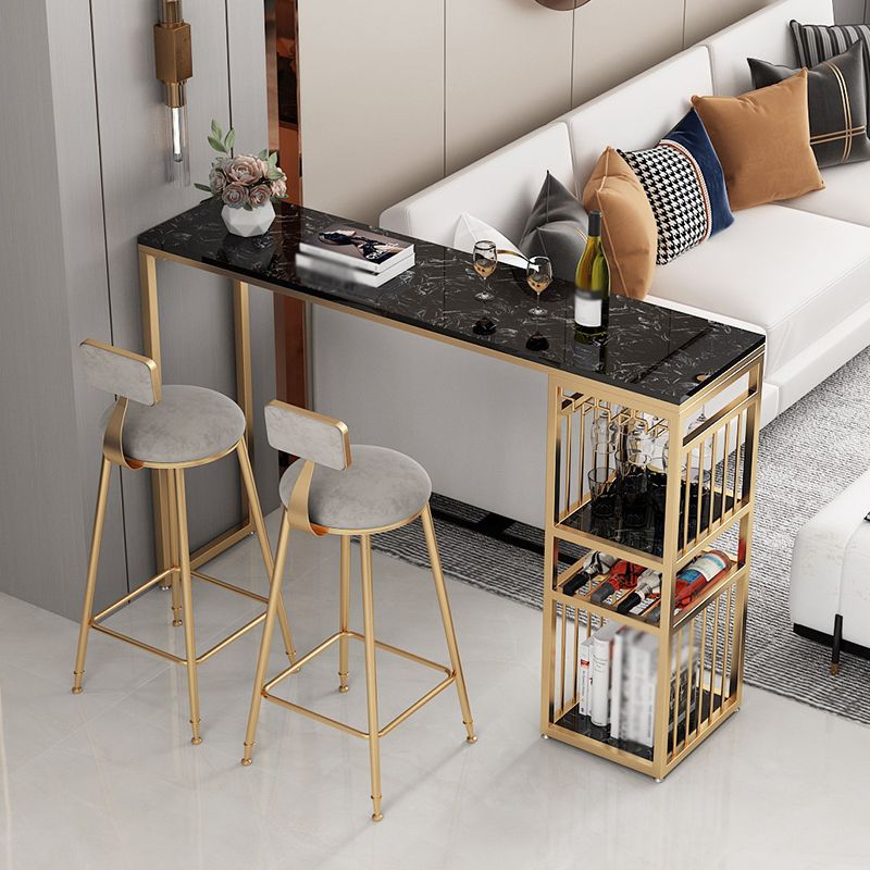 Glam White Marble Bar Table with Rectangle Table Top Gold Sled Table - 42" H Clearhalo 'Bar Furniture' 'Bar Tables' 'bar_tables' 'furn' 'furn_bar_tables' 'Furniture' 'furniture_bar_tables' 'Kitchen & Dining Furniture' 1200x1200_fce1574d-0ef8-4f4e-8746-814168c54659