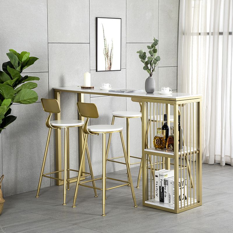 Glam Rectangle Bar Dining Table White Faux Marble Top Iron Indoor Bistro Table with Shelf Clearhalo 'Bar Furniture' 'Bar Tables' 'bar_tables' 'furn' 'furn_bar_tables' 'Furniture' 'furniture_bar_tables' 'Kitchen & Dining Furniture' 1200x1200_fce2b1af-2212-4949-a4d4-79104997a8c6