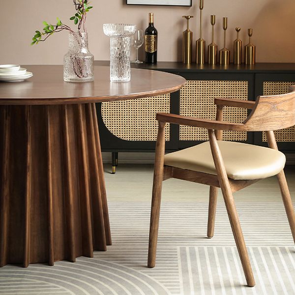 Grenen massief houten sokkeltafel Bruine ronde eetkamer keukentafel