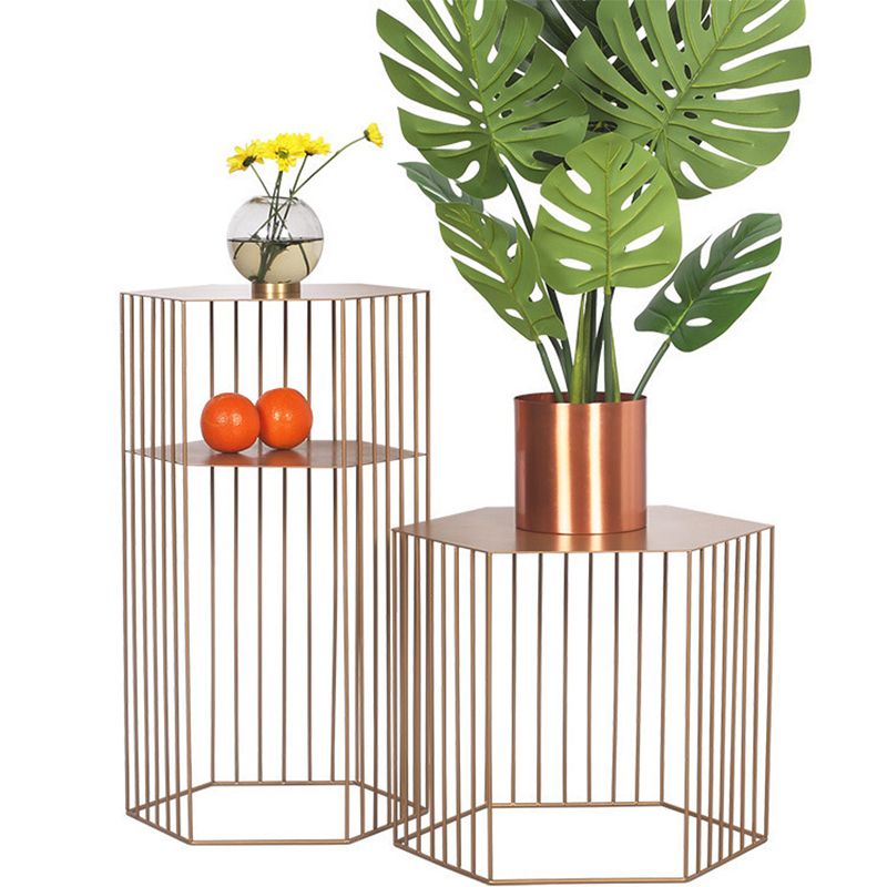 Frame Hexagon Metal End Table Set Simple Iron Sofa Side Accent Table with Storage Shelf Clearhalo 'Coffee & Accent Tables' 'End & Side Tables' 'end_side_tables' 'furn' 'furn_end_side_tables' 'Furniture' 'Living Room Furniture' 1200x1200_fce7aec5-0376-43e2-99e3-7a988041967d