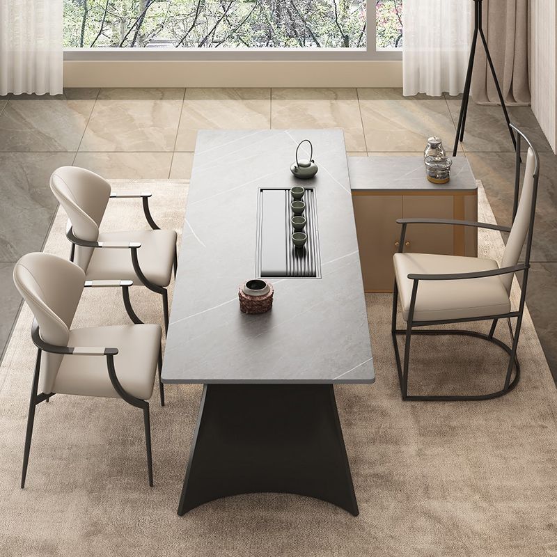 Stainless Steel Frame Dining Arm Chair Leather Upholstered Arm Chair