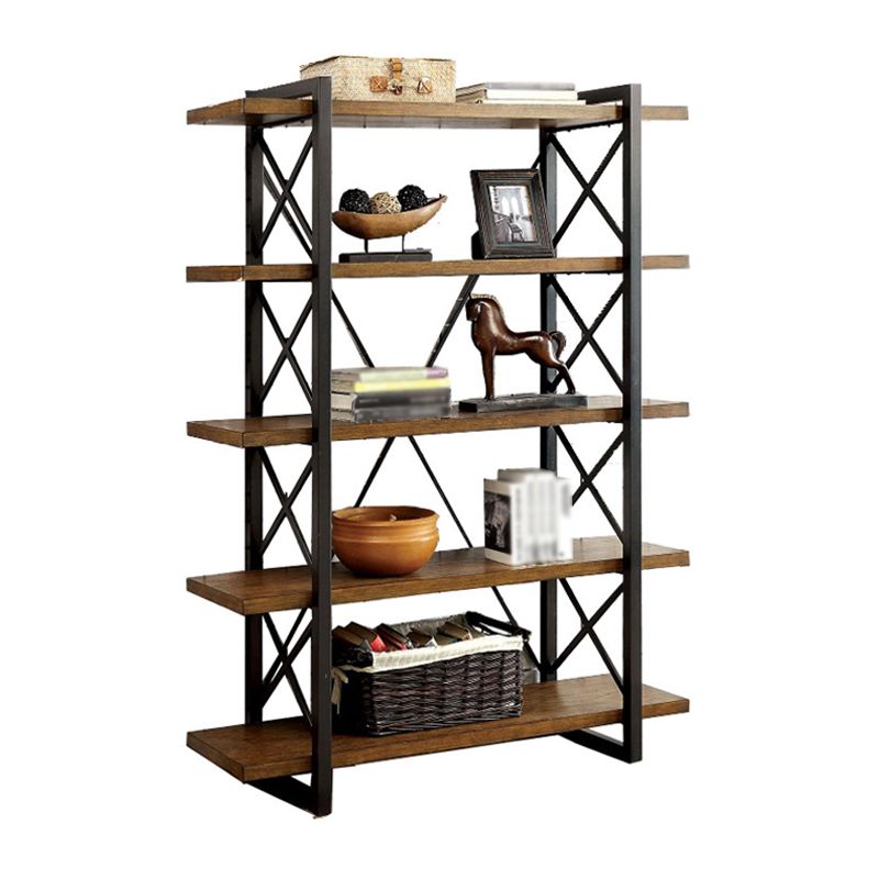 Industrial Open Etagere Bookshelf with Black Iron Frame Solid Wood Shelf Clearhalo 'Bookcases' 'furn' 'furn_bookcases' 'Furniture' 'furniture_bookcases' 'kitchen' 'kitchen_bookcases' 'Living Room Furniture' 'Office Furniture' 1200x1200_fcf6a4d5-7a37-40f6-b6af-00d88aee0f7b