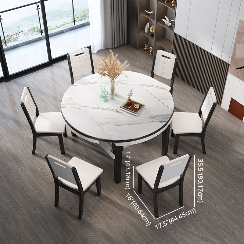 7 Pcs Modern Dining Room Set with Round Table and 4 Legs Base Dining Set with Armless Chairs Clearhalo 'Dining Room Sets' 'Dining Tables & Seating' 'dining_room_set' 'furn' 'furn_dining_room_set' 'Furniture' 'furniture_dining_room_set' 'Kitchen & Dining Furniture' 'kitchen&dining_furn' 'kitchen' 1200x1200_fcf93b00-574b-4001-bda4-3689a4e867e9
