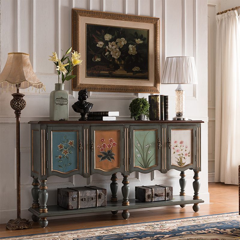 Industrial 4-Door Cabinet, 39" Tall Wood Rectangle Accent Chest, Distressed Wood Clearhalo 'Cabinets & Chests' 'cabinets_chests' 'furn' 'furn_cabinets_chests' 'Furniture' 'Living Room Furniture' 1200x1200_fcfa8ee0-8ec3-4268-8173-2217bf156cee