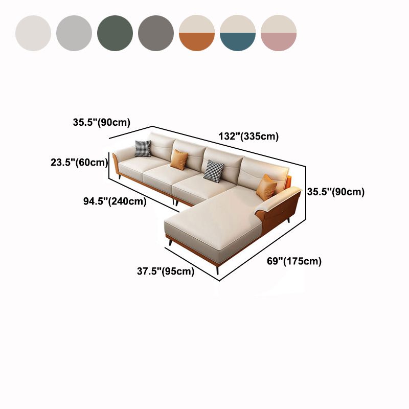 4-seat Flared Arm Sofa & Chaise Mid Century Modern Faux Leather Sofa