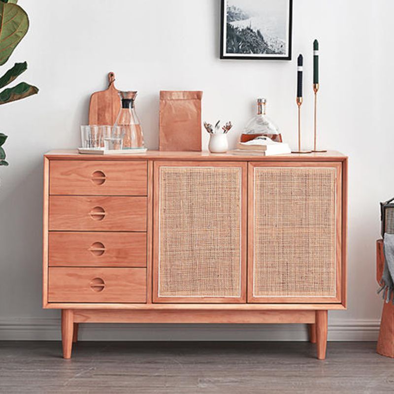 Contemporary Style Buffet Table Wood Side Board with Cabinet and Drawers