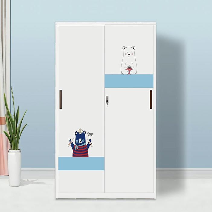 Modern Armoire Steel 2 Doors White Small Wardrobe Armoire with Lock Clearhalo 'Armoires & Wardrobes' 'armoires_wardrobes' 'Bedroom Furniture' 'furn' 'furn_armoires_wardrobes' 'Furniture' 1200x1200_fcfd9187-45d8-4ade-8949-feec1a94da64