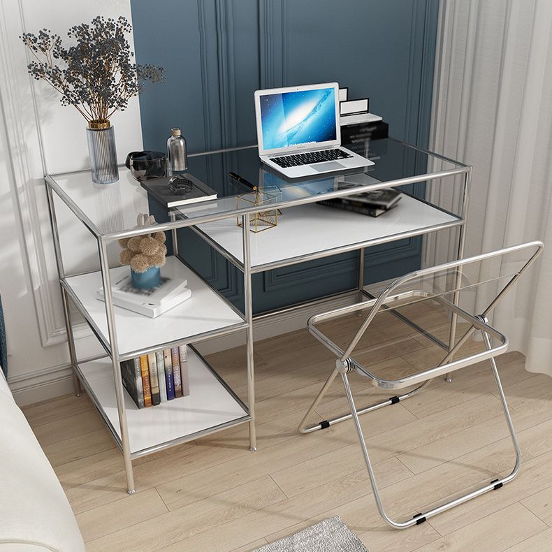 Glass Rectangular Writing Desk Contemporary Style Office Desk with Storage Shelves Clearhalo 'furn' 'furn_office_desk' 'Furniture' 'Office Desks' 'Office Furniture' 'office_desk' 1200x1200_fd01d016-8802-40a7-a74f-847b2eae7ac3