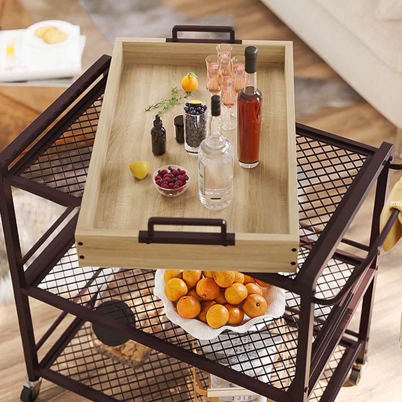 Modern Style Metal Prep Table 31.5"H Rolling Wood Prep Table with Open Storage Clearhalo 'furn' 'furn_kitchen_islands_carts' 'Furniture' 'Kitchen & Dining Furniture' 'Kitchen Islands & Carts' 'kitchen_islands_carts' 1200x1200_fd050275-2e57-48b1-8b4a-0acf4f01ece3