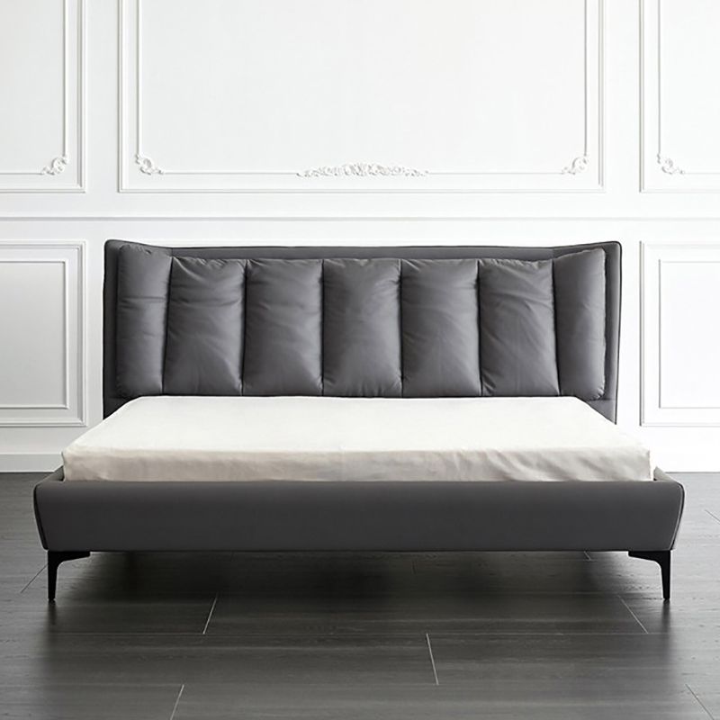 Letto a pannello in legno massiccio con testiera imbottita grigio letto