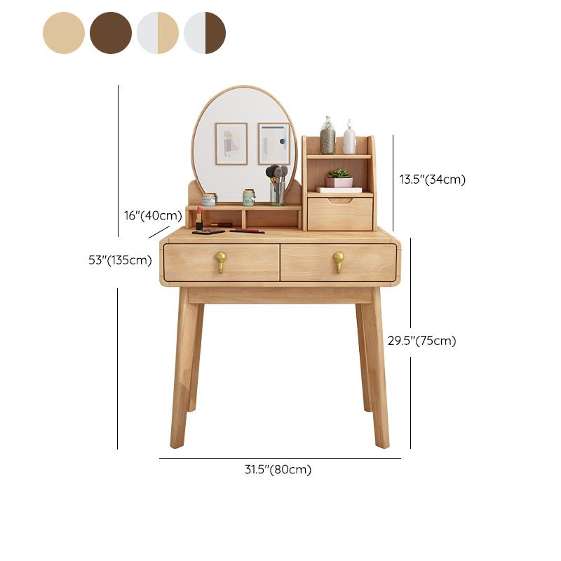 Scandinavian Wooden Vanity Desk with Drawers Makeup Dressing Table Set