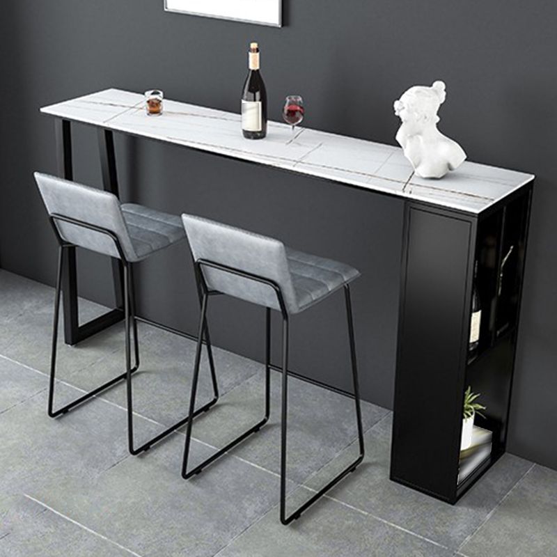 Mesa de bar de piedra sinterizada Mesa de bar rectangular moderna con estantes de almacenamiento