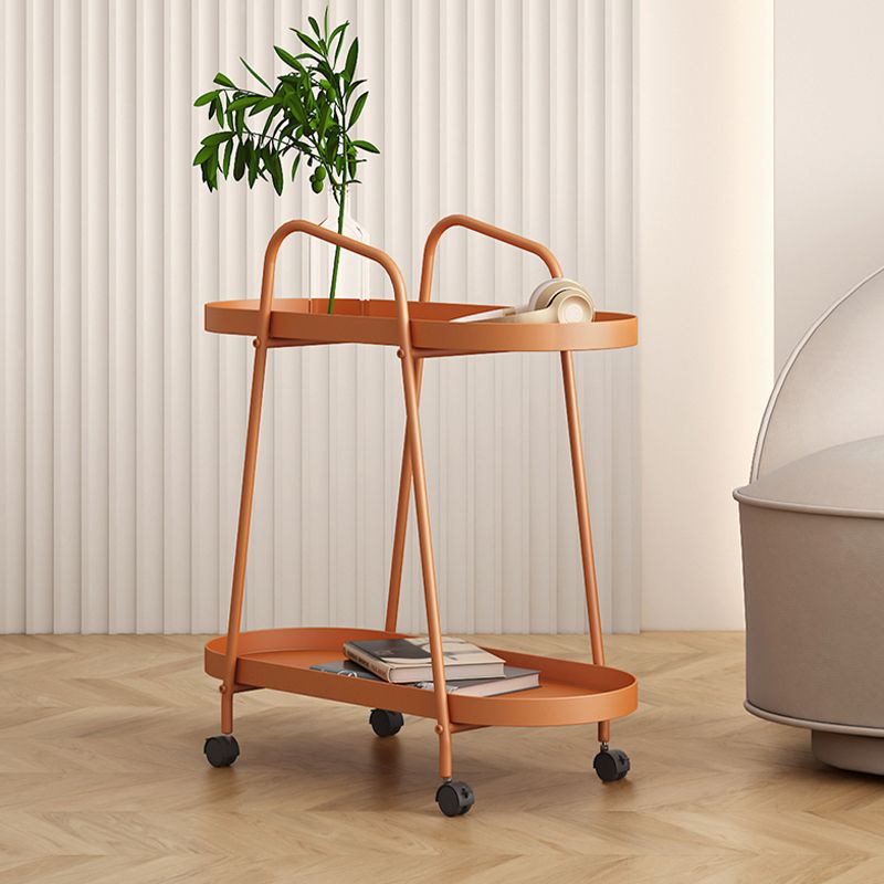 Midden-eeuwse metalen uiteinde bijzettafel ovaal 2-laags hoektafel met opslag