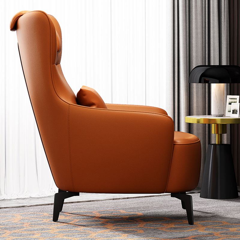 Fauteuil accent orange contemporain avec cadre en bois massif et pattes en métal