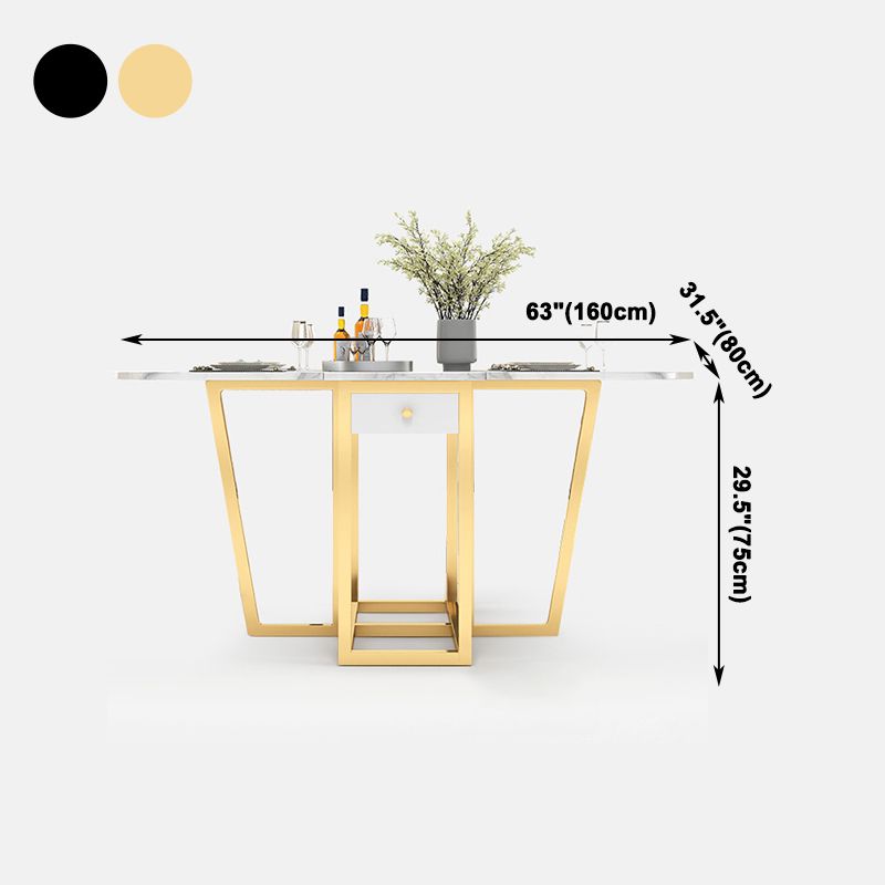 Modern White Dining Table 63" Rectangle Sintered Stone Drop-Leaf Table for Home Use Clearhalo ' dining_table' 'Dining Tables & Seating' 'Dining Tables' 'furn' 'furn_dining_table' 'Furniture' 'furniture_dining_table' 'Kitchen & Dining Furniture' 'kitchen&dining_furn' 'kitchen' 'kitchen_dining_table' 1200x1200_fd1164f9-f1a3-42ab-aa4d-9705db6669f6