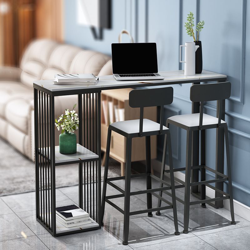 Modern Black Iron Bar Dining Table with White Stone Top Rectangle Indoor Bistro Table Clearhalo 'Bar Furniture' 'Bar Tables' 'bar_tables' 'furn' 'furn_bar_tables' 'Furniture' 'furniture_bar_tables' 'Kitchen & Dining Furniture' 1200x1200_fd14e938-ea95-4e77-801a-5e0431799ec8