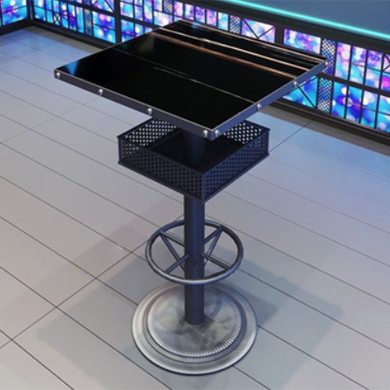Industrial Style Bar Wine Table Black Bar Dining Table with Storage Clearhalo 'Bar Furniture' 'Bar Tables' 'bar_tables' 'furn' 'furn_bar_tables' 'Furniture' 'Kitchen & Dining Furniture' 1200x1200_fd15d93e-3310-4b10-a32e-f6c7c7790100