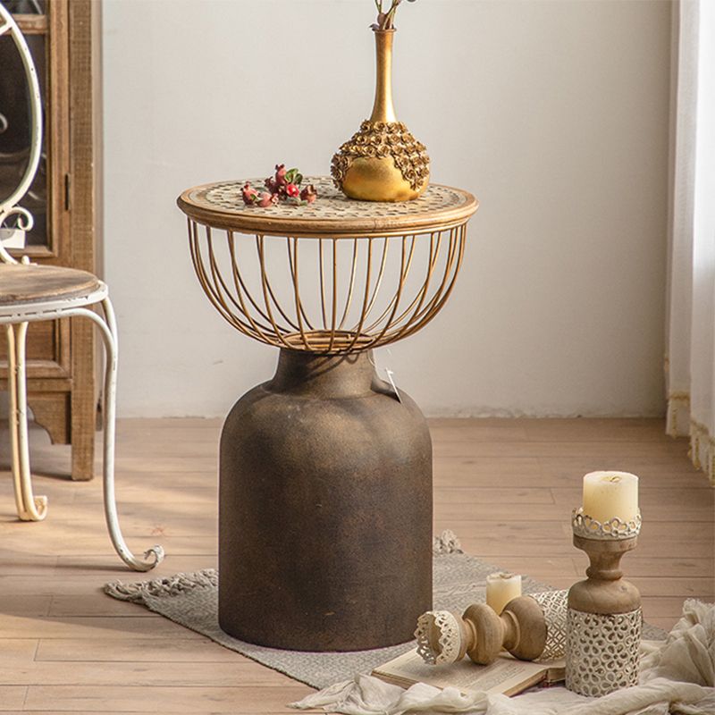 French Country Frame End Table Antique Brass Solid Wood Side Table