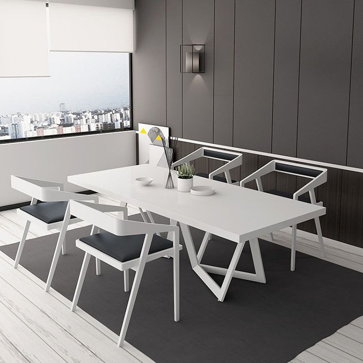 Rectangle Industrial Style Dining Table White Top Fixed Table with Solid Wood Clearhalo ' dining_table' 'Dining Tables & Seating' 'Dining Tables' 'furn' 'furn_dining_table' 'Furniture' 'furniture_dining_table' 'Kitchen & Dining Furniture' 'kitchen&dining_furn' 'kitchen' 'kitchen_dining_table' 1200x1200_fd20d163-ac62-4ef9-8fea-ba409fa5ef21