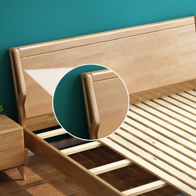 Cama estándar de madera maciza contemporánea, cama de cabecera tapizada rectangular